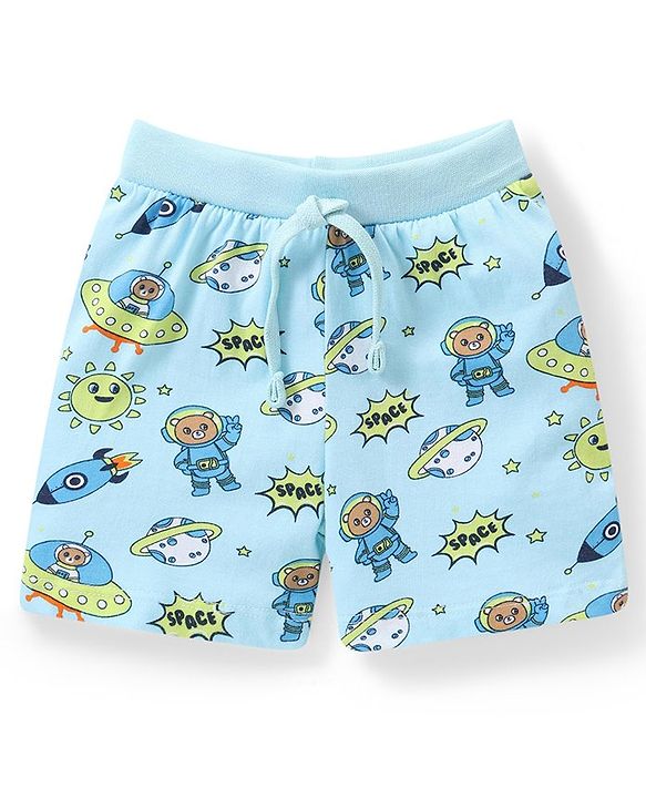 Babyhug Cotton Knit Space Shuttle Printed Shorts Pack of 3 - Multicolour