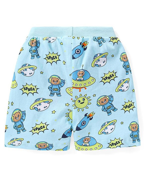 Babyhug Cotton Knit Space Shuttle Printed Shorts Pack of 3 - Multicolour