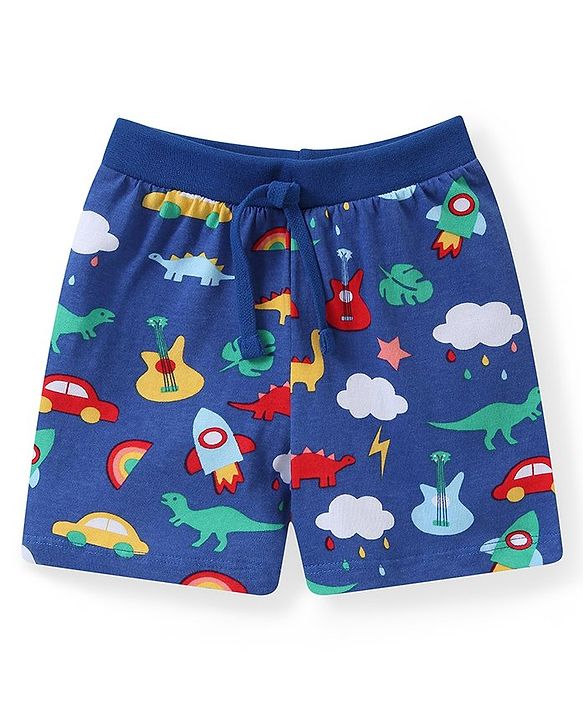Babyhug Cotton Knit Dino & Stars Printed Shorts Pack of 3 - Multicolour