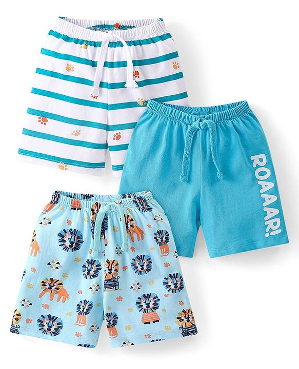 Babyhug Cotton Knit Shorts With Lion Print Pack of 3 - Multicolour