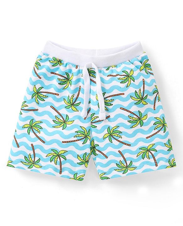 Babyhug Cotton Single Jersey Knit Shorts Striped & Palm Tree Print Pack of 3 - Multicolor