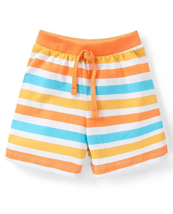 Babyhug Cotton Single Jersey Knit Shorts Striped & Palm Tree Print Pack of 3 - Multicolor