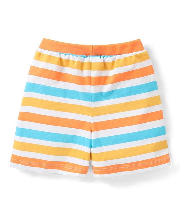 Babyhug Cotton Single Jersey Knit Shorts Striped & Palm Tree Print Pack of 3 - Multicolor