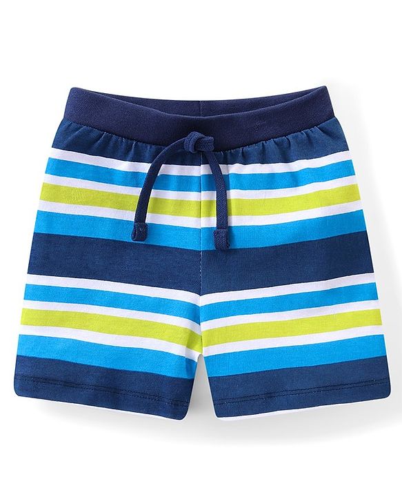 Babyhug Cotton Knit Stripes & Tropical Printed Shorts Pack of 3 - Multicolour