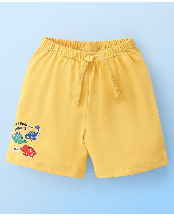Babyhug Cotton Knit Striped & Dino Printed Shorts Pack of 3 - Multicolour