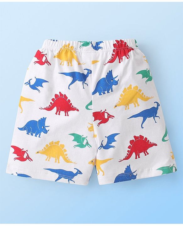 Babyhug Cotton Knit Striped & Dino Printed Shorts Pack of 3 - Multicolour