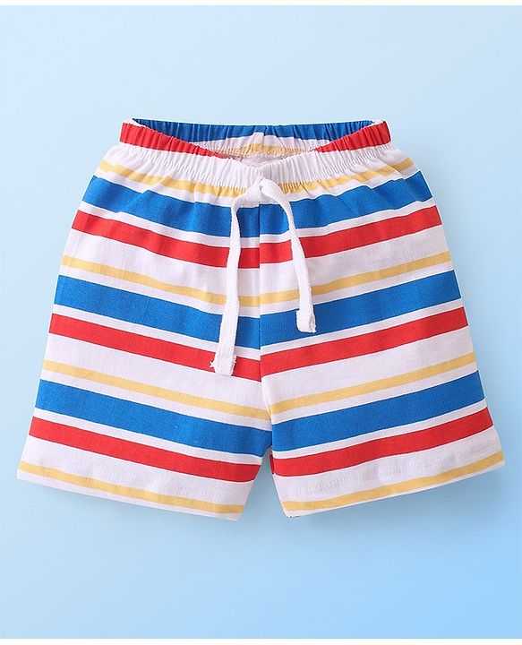 Babyhug Cotton Knit Striped & Dino Printed Shorts Pack of 3 - Multicolour