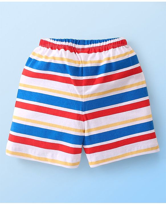 Babyhug Cotton Knit Striped & Dino Printed Shorts Pack of 3 - Multicolour