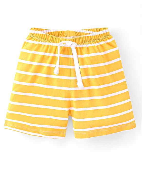 Babyhug Cotton Knit Single Jersey Shorts With Stars & Teddy Bear Print Pack Of 3 - Yellow Blue & Red