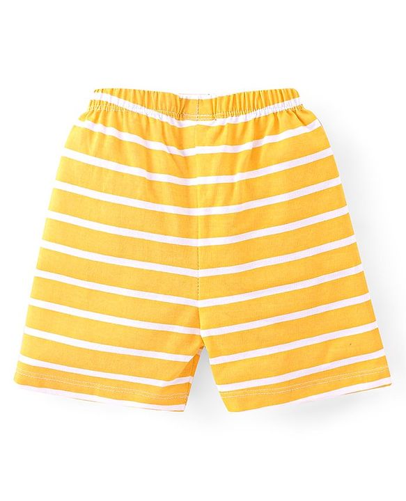 Babyhug Cotton Knit Single Jersey Shorts With Stars & Teddy Bear Print Pack Of 3 - Yellow Blue & Red
