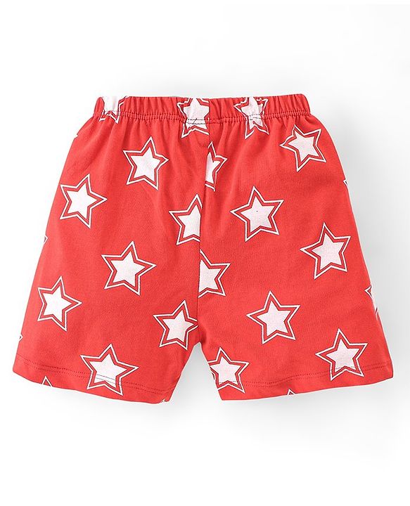 Babyhug Cotton Knit Single Jersey Shorts With Stars & Teddy Bear Print Pack Of 3 - Yellow Blue & Red