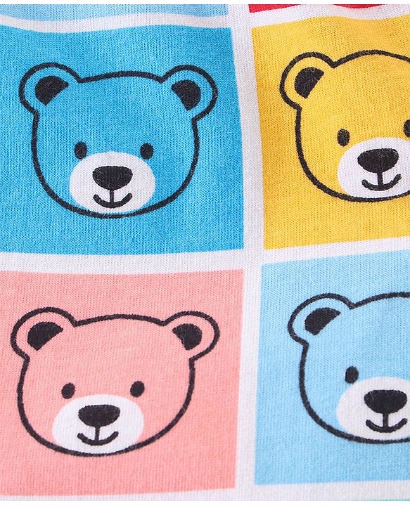 Babyhug Cotton Knit Single Jersey Shorts With Stars & Teddy Bear Print Pack Of 3 - Yellow Blue & Red
