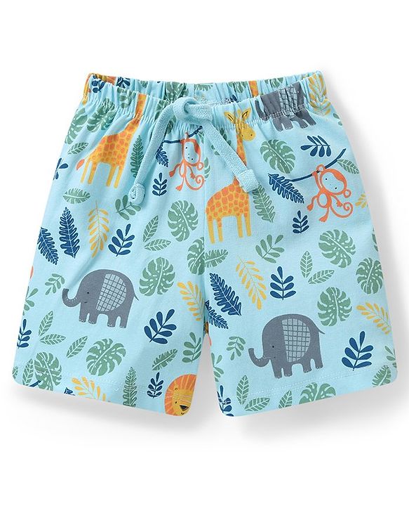 Babyhug Cotton Knit Jungle Safari Printed Shorts Pack of 3 - Multicolour