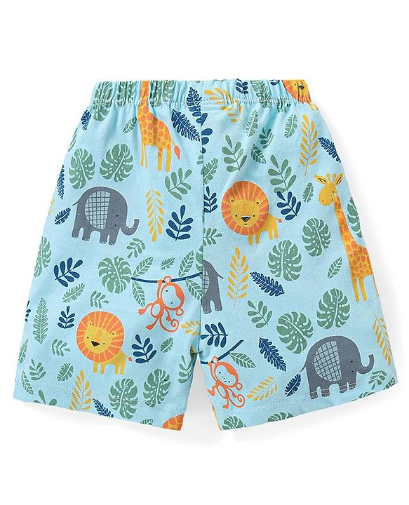 Babyhug Cotton Knit Jungle Safari Printed Shorts Pack of 3 - Multicolour