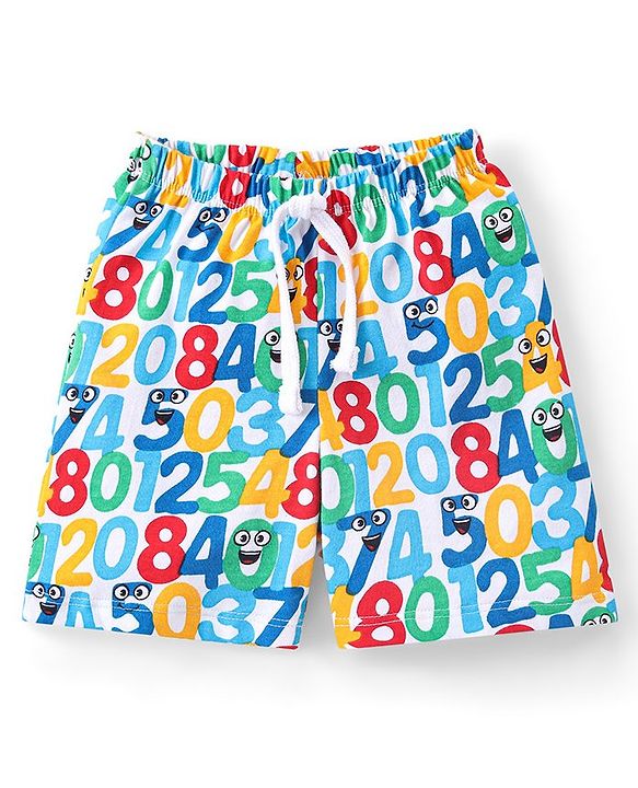 Babyhug Cotton Knit Numbers Printed Shorts Pack of 3 - Multicolour