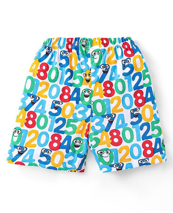 Babyhug Cotton Knit Numbers Printed Shorts Pack of 3 - Multicolour