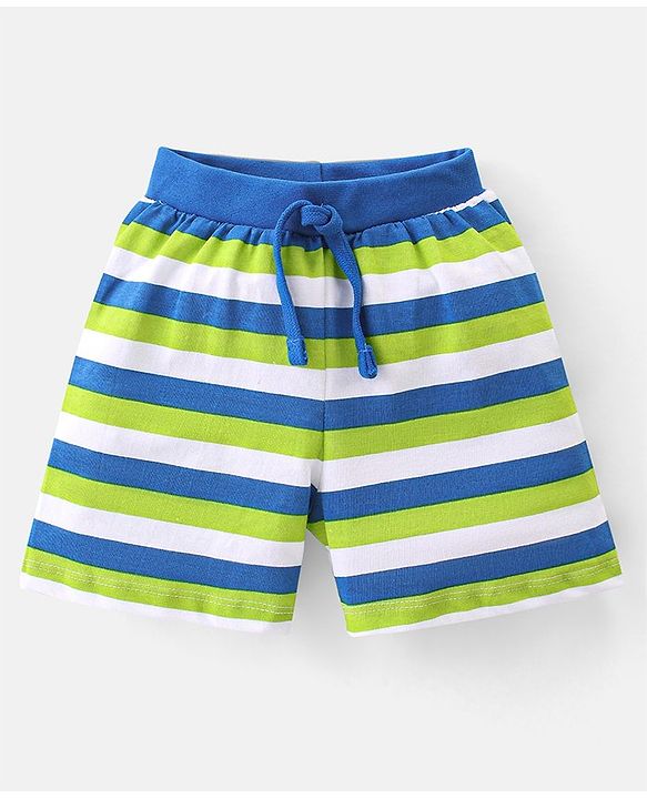 Babyhug Cotton Single Jersey Knit Shorts Stripes & Football Print Pack Of 2 - Blue & Green