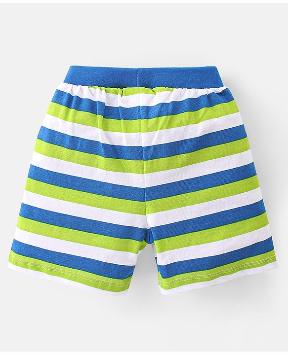 Babyhug Cotton Single Jersey Knit Shorts Stripes & Football Print Pack Of 2 - Blue & Green