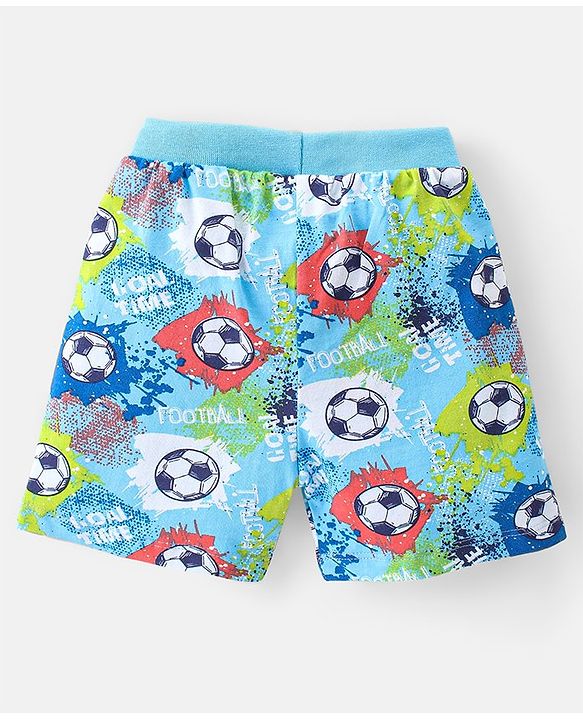 Babyhug Cotton Single Jersey Knit Shorts Stripes & Football Print Pack Of 2 - Blue & Green