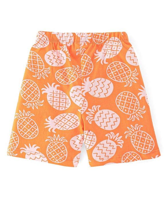 Babyhug Cotton Single Jersey Knit Half Sleeves Night Suit Pineapple Print - Orange
