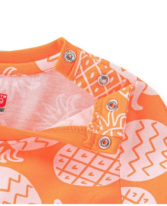 Babyhug Cotton Single Jersey Knit Half Sleeves Night Suit Pineapple Print - Orange