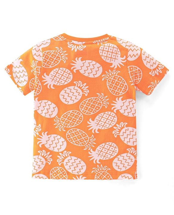 Babyhug Cotton Single Jersey Knit Half Sleeves Night Suit Pineapple Print - Orange
