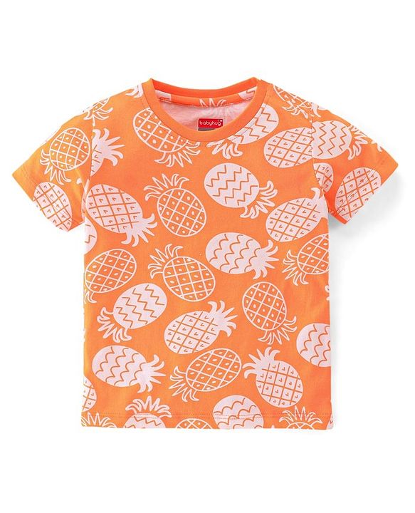Babyhug Cotton Single Jersey Knit Half Sleeves Night Suit Pineapple Print - Orange