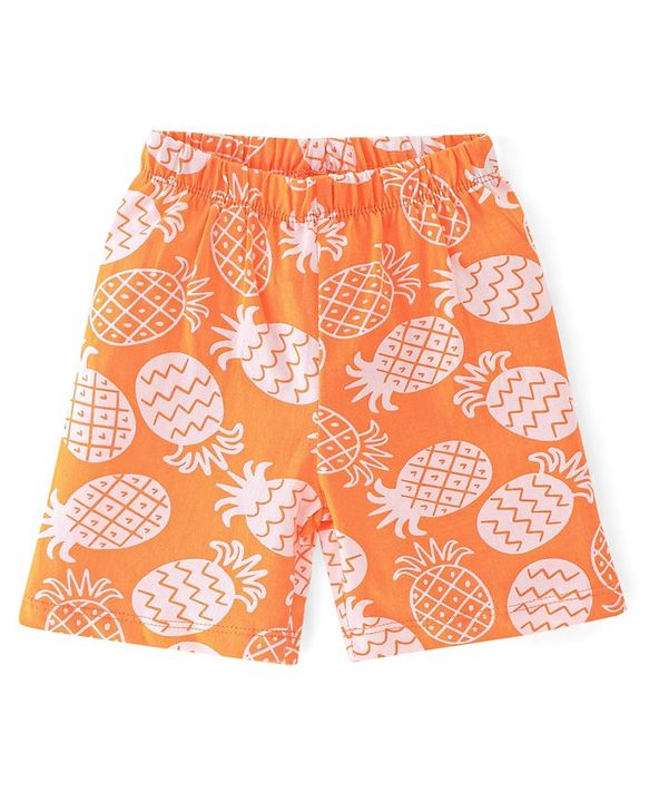 Babyhug Cotton Single Jersey Knit Half Sleeves Night Suit Pineapple Print - Orange