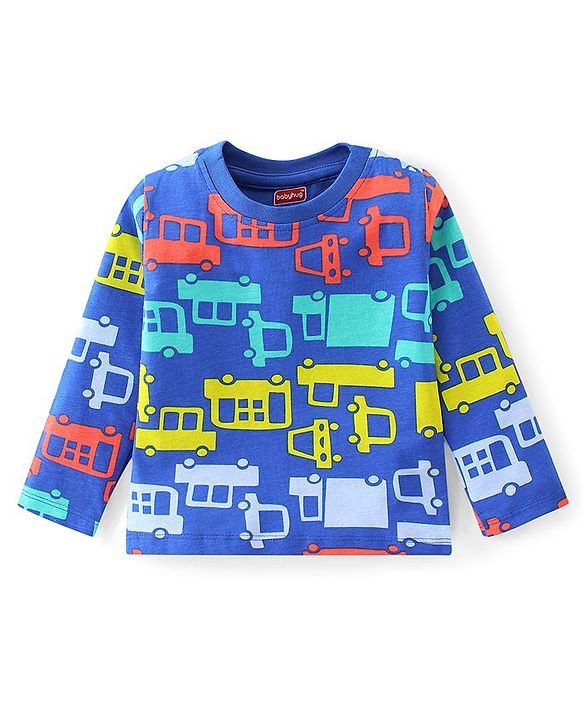 Babyhug Cotton Knit Full Sleeves Night Suit With Bus Print - Blue
