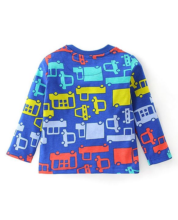 Babyhug Cotton Knit Full Sleeves Night Suit With Bus Print - Blue