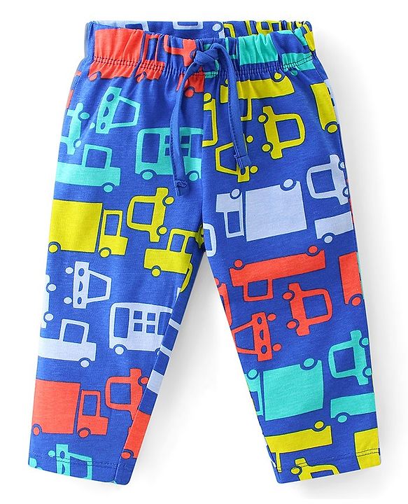 Babyhug Cotton Knit Full Sleeves Night Suit With Bus Print - Blue