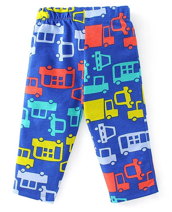 Babyhug Cotton Knit Full Sleeves Night Suit With Bus Print - Blue