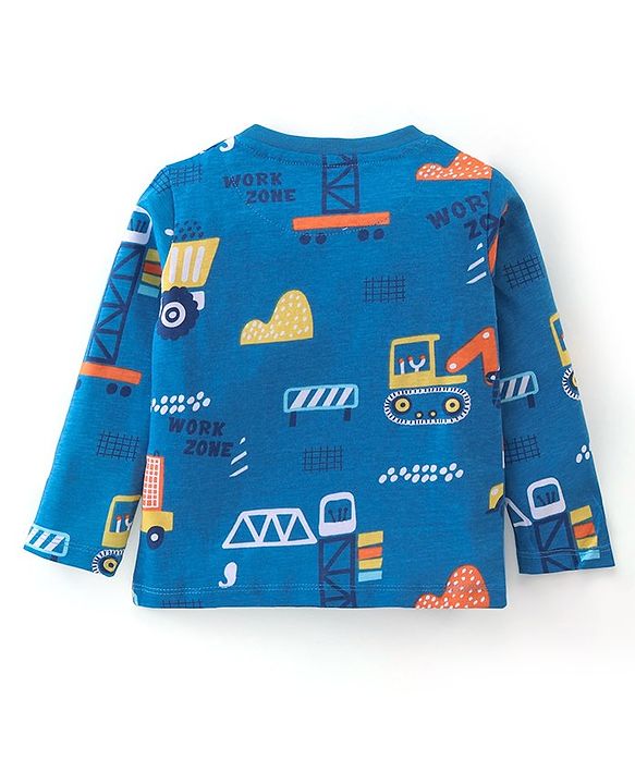Babyhug Cotton Knit Full Sleeves Night Suit With JCB Print - Blue