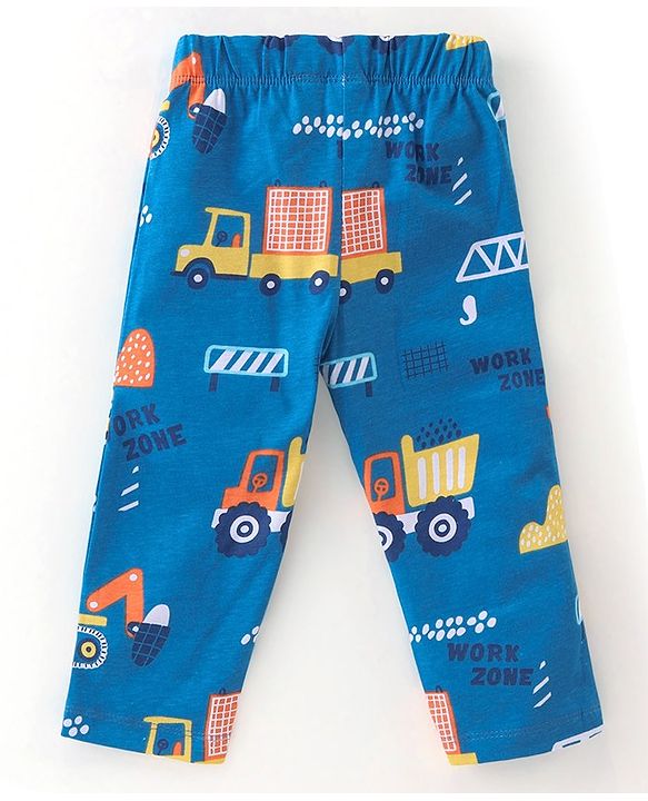 Babyhug Cotton Knit Full Sleeves Night Suit With JCB Print - Blue