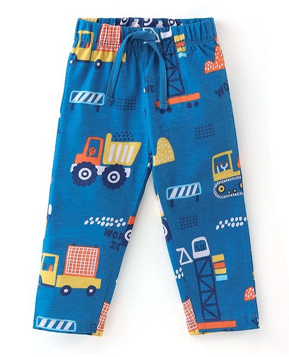 Babyhug Cotton Knit Full Sleeves Night Suit With JCB Print - Blue