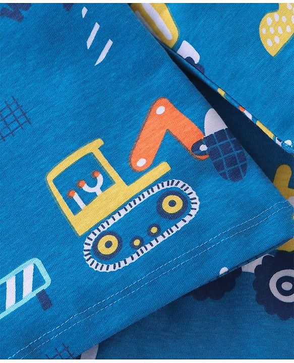 Babyhug Cotton Knit Full Sleeves Night Suit With JCB Print - Blue