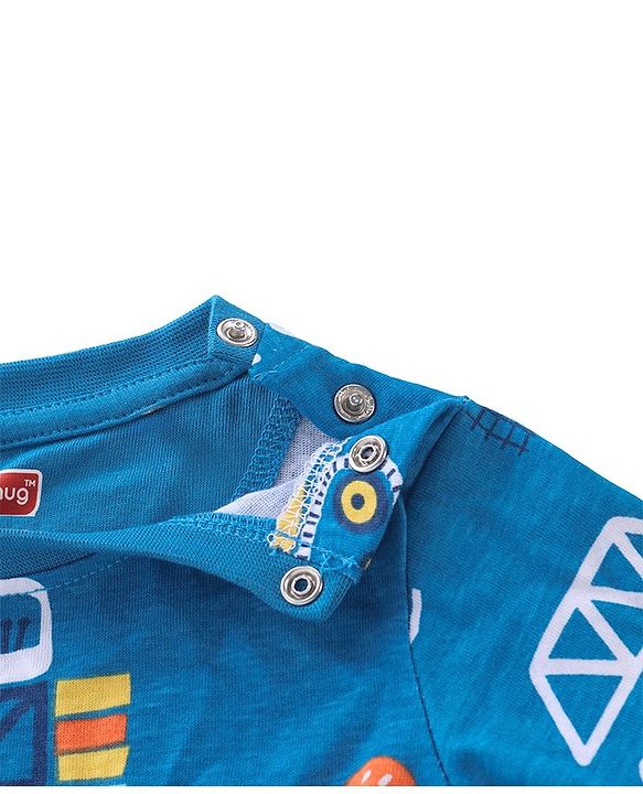 Babyhug Cotton Knit Full Sleeves Night Suit With JCB Print - Blue