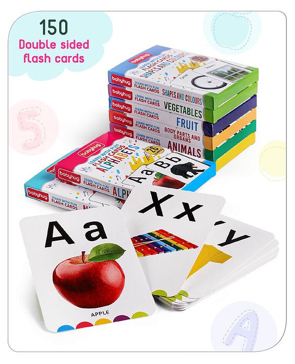 Babyhug 150 Pieces Early Learning and Educational Double Sided Flash Cards- 8 Sets