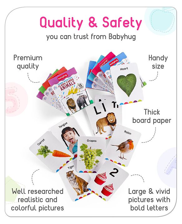 Babyhug 150 Pieces Early Learning and Educational Double Sided Flash Cards- 8 Sets