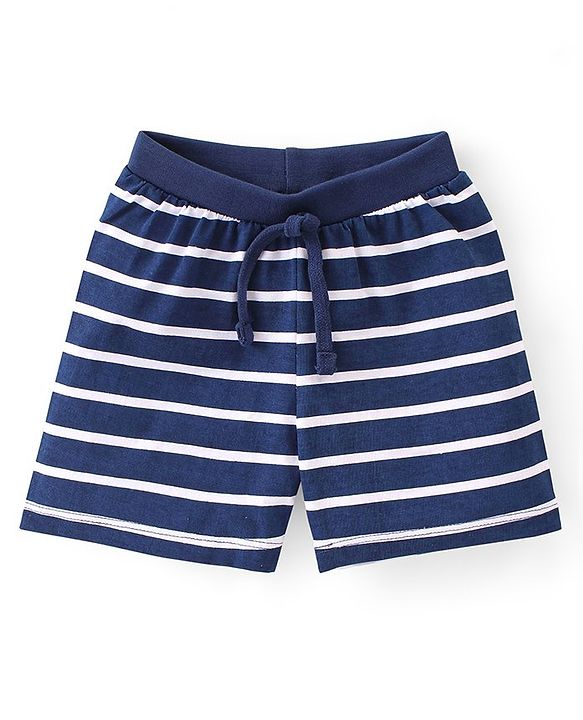 Babyhug Cotton Single Jersey Knit Shorts Stripes & Football Print Pack Of 3 - Blue & Red