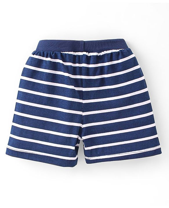 Babyhug Cotton Single Jersey Knit Shorts Stripes & Football Print Pack Of 3 - Blue & Red