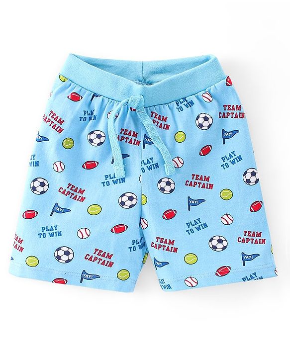 Babyhug Cotton Single Jersey Knit Shorts Stripes & Football Print Pack Of 3 - Blue & Red