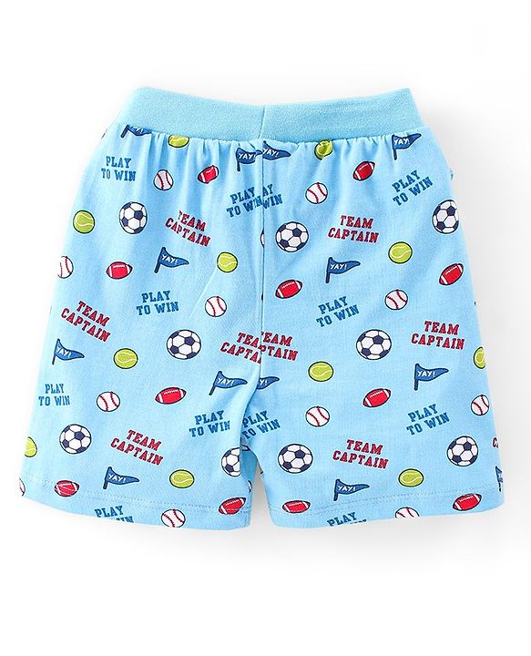 Babyhug Cotton Single Jersey Knit Shorts Stripes & Football Print Pack Of 3 - Blue & Red