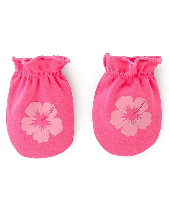 Babyhug 100% Cotton Knit Mittens Pack of 3 Floral Print - Multicolor