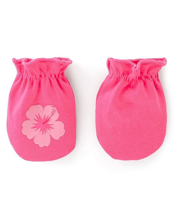 Babyhug 100% Cotton Knit Mittens Pack of 3 Floral Print - Multicolor