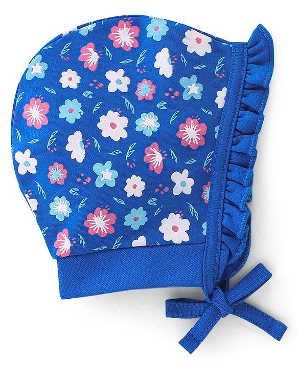 Babyhug 100% Cotton Bonnet Cap Floral Print Pack of 2 - Blue & Yellow