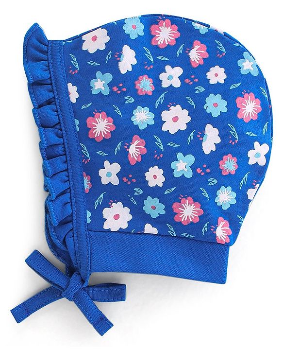 Babyhug 100% Cotton Bonnet Cap Floral Print Pack of 2 - Blue & Yellow