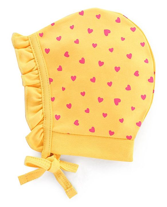 Babyhug 100% Cotton Bonnet Cap Floral Print Pack of 2 - Blue & Yellow