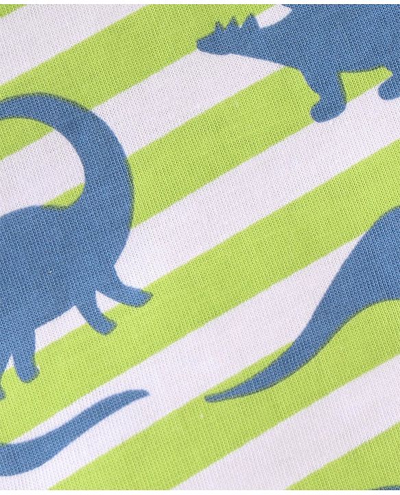 Babyhug Cotton Single Jersey Knit Half Sleeves Night Suit Stripes & Dino Print - Green & White