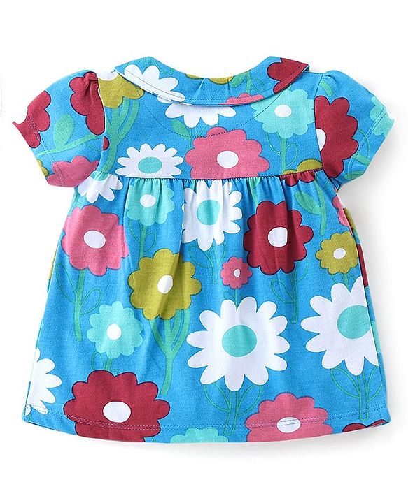 Babyhug Cotton Knit Half Sleeves Night Suit With Floral Print - Blue